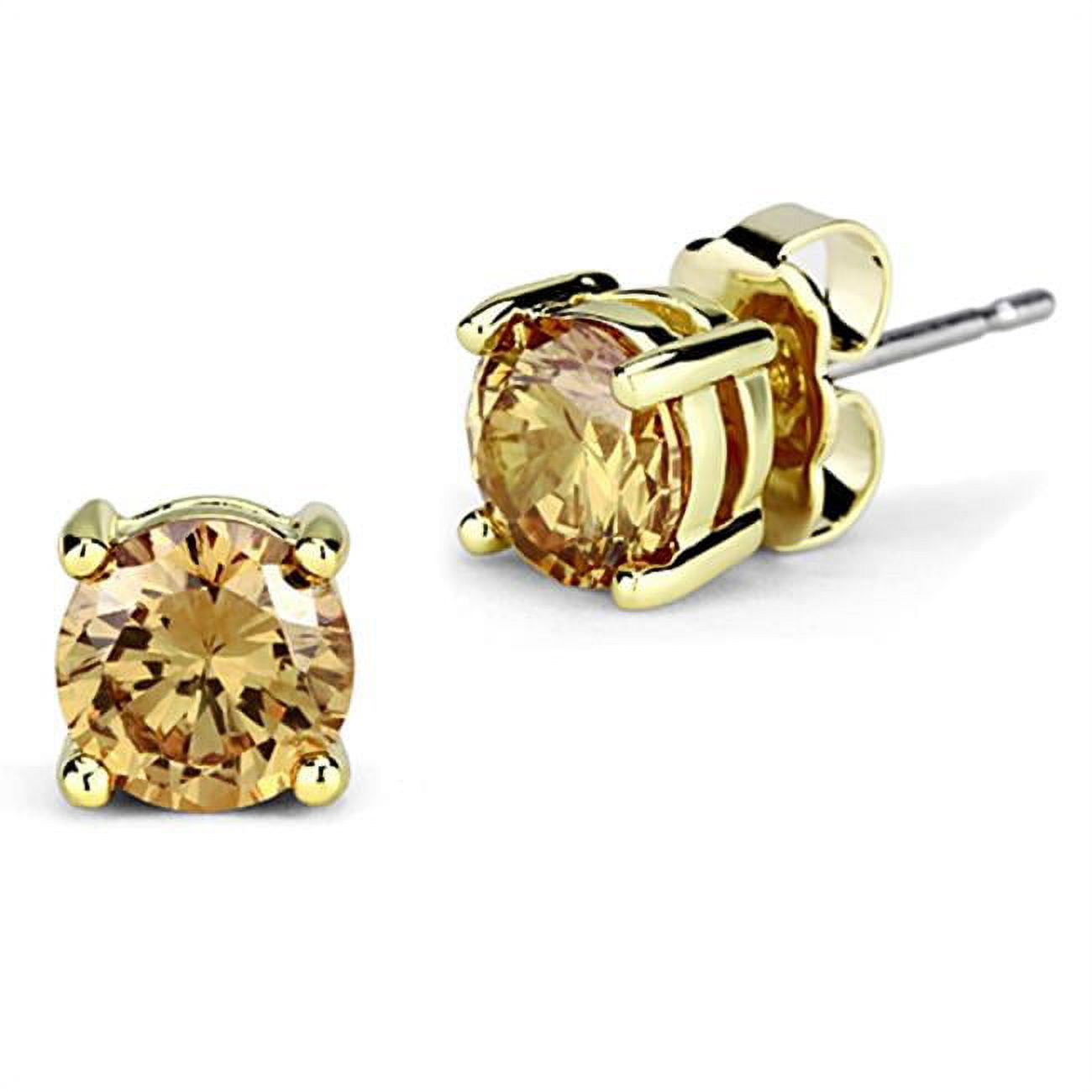 Women Gold Brass Earrings with AAA Grade CZ in Champagne
