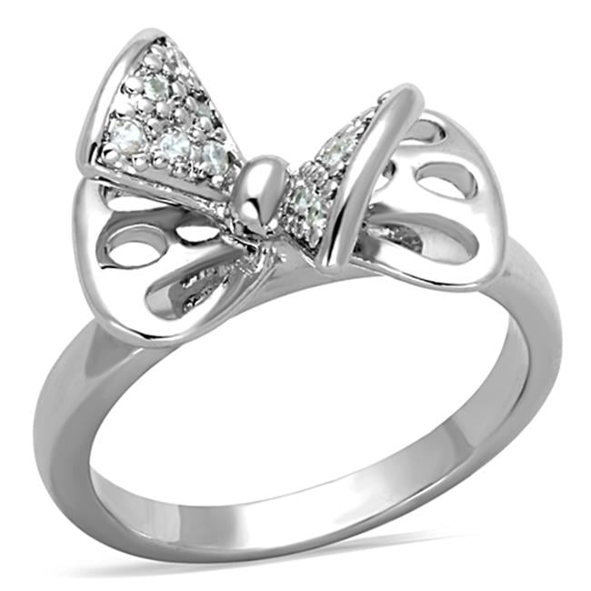 Women Rhodium Brass Ring with AAA Grade CZ in Clear - Size 6