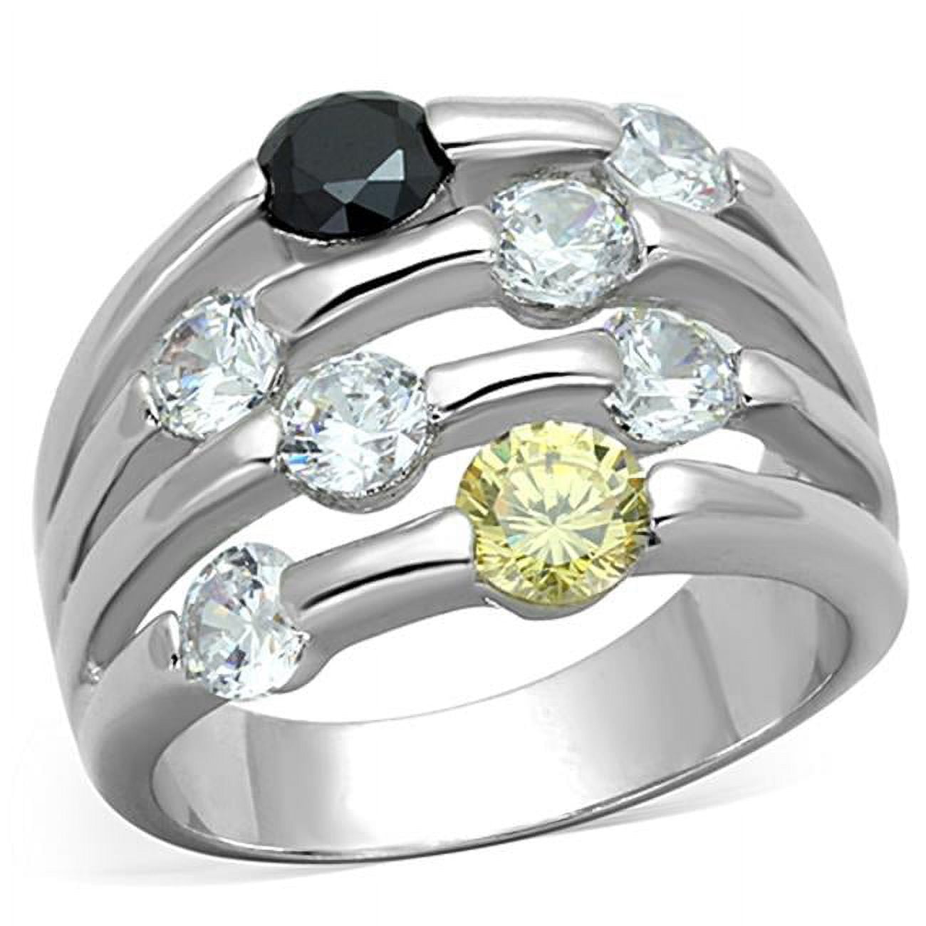 Women Rhodium Brass Ring with AAA Grade CZ in Multi Color - Size 10