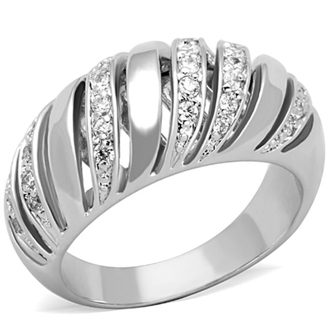 Women Rhodium Brass Ring with AAA Grade CZ in Clear - Size 6
