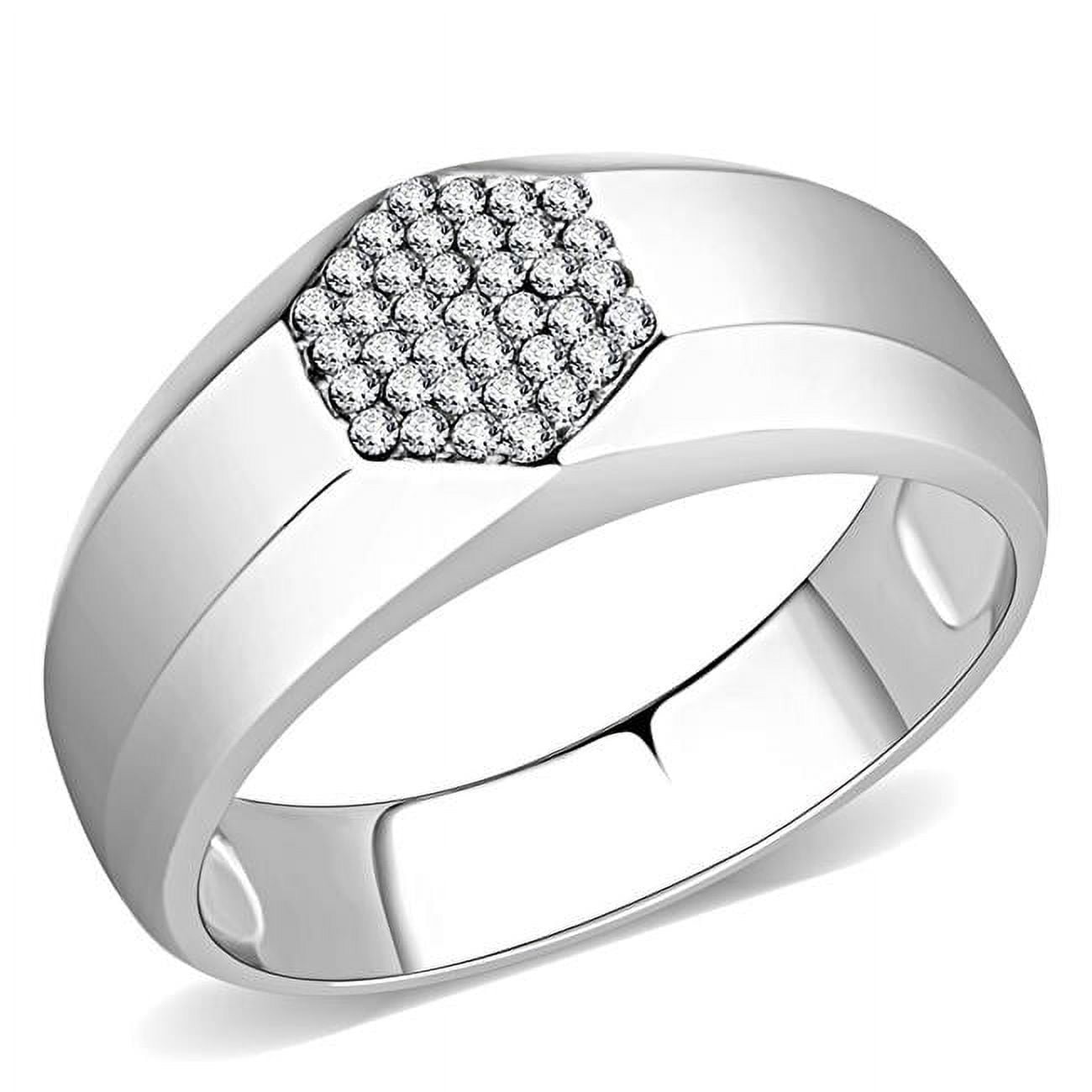 Men High Polished Stainless Steel Ring with AAA Grade CZ in Clear - Size 9
