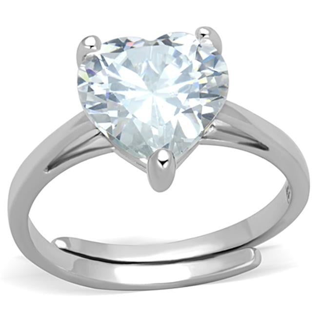 Women Rhodium Brass Ring with AAA Grade CZ in Clear - Size 6