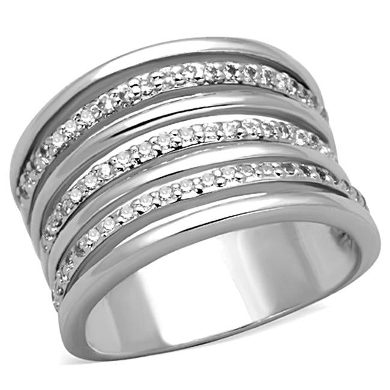 Women Rhodium Brass Ring with AAA Grade CZ in Clear - Size 9