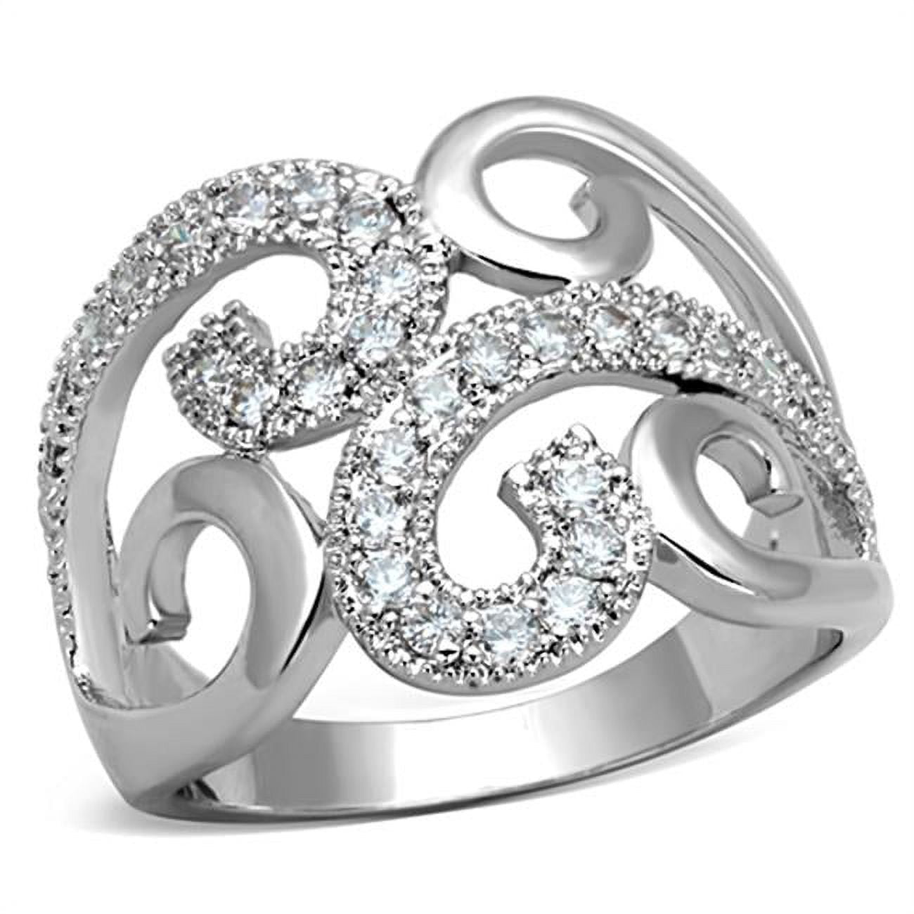Women Rhodium Brass Ring with AAA Grade CZ in Clear - Size 7