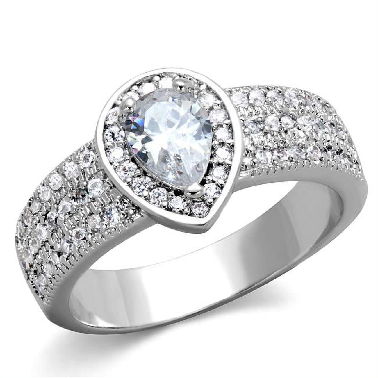 Women Rhodium Brass Ring with AAA Grade CZ in Clear - Size 9