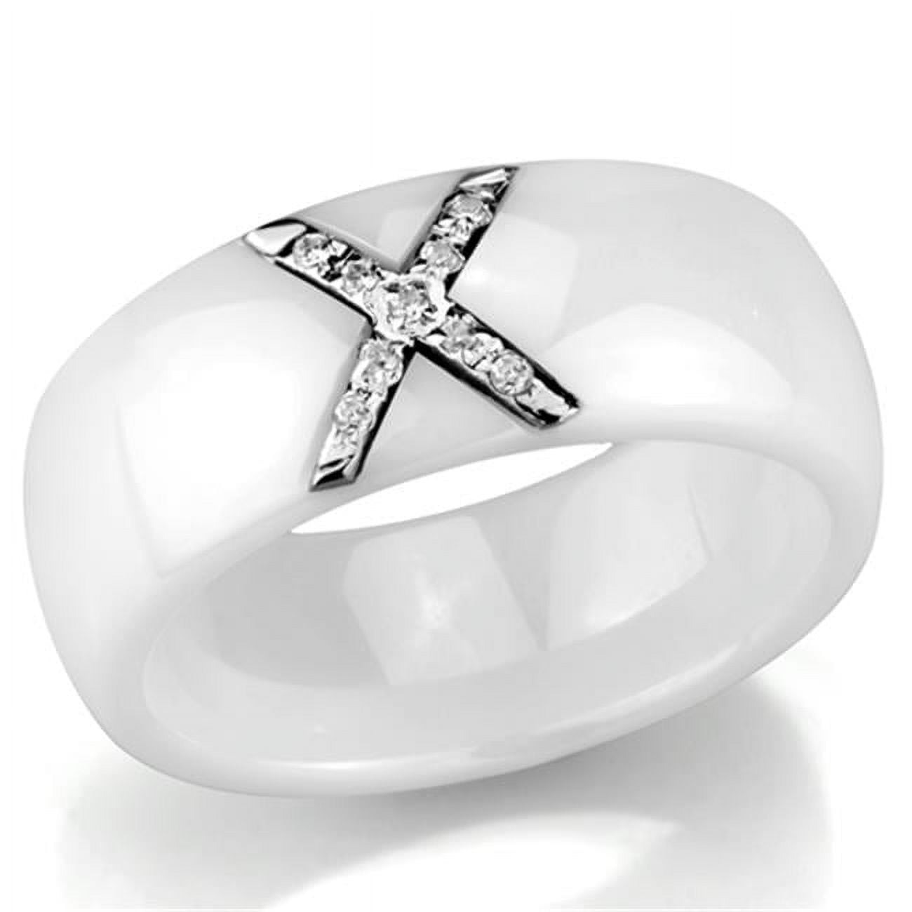 Picture of Alamode 3W948-6 Women High Polished Stainless Steel Ring with Ceramic in White - Size 6