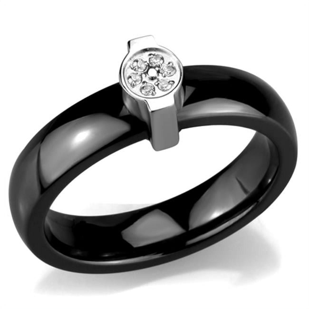 Picture of Alamode 3W959-7 Women High Polished Stainless Steel Ring with Ceramic in Jet - Size 7