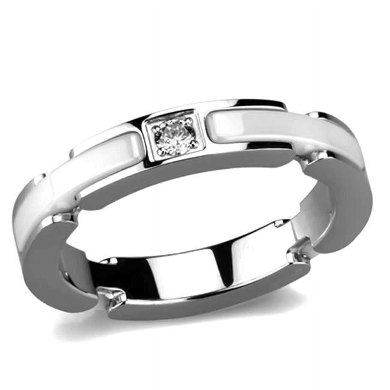 Picture of Alamode 3W963-7 Women High Polished Stainless Steel Ring with Ceramic in White - Size 7