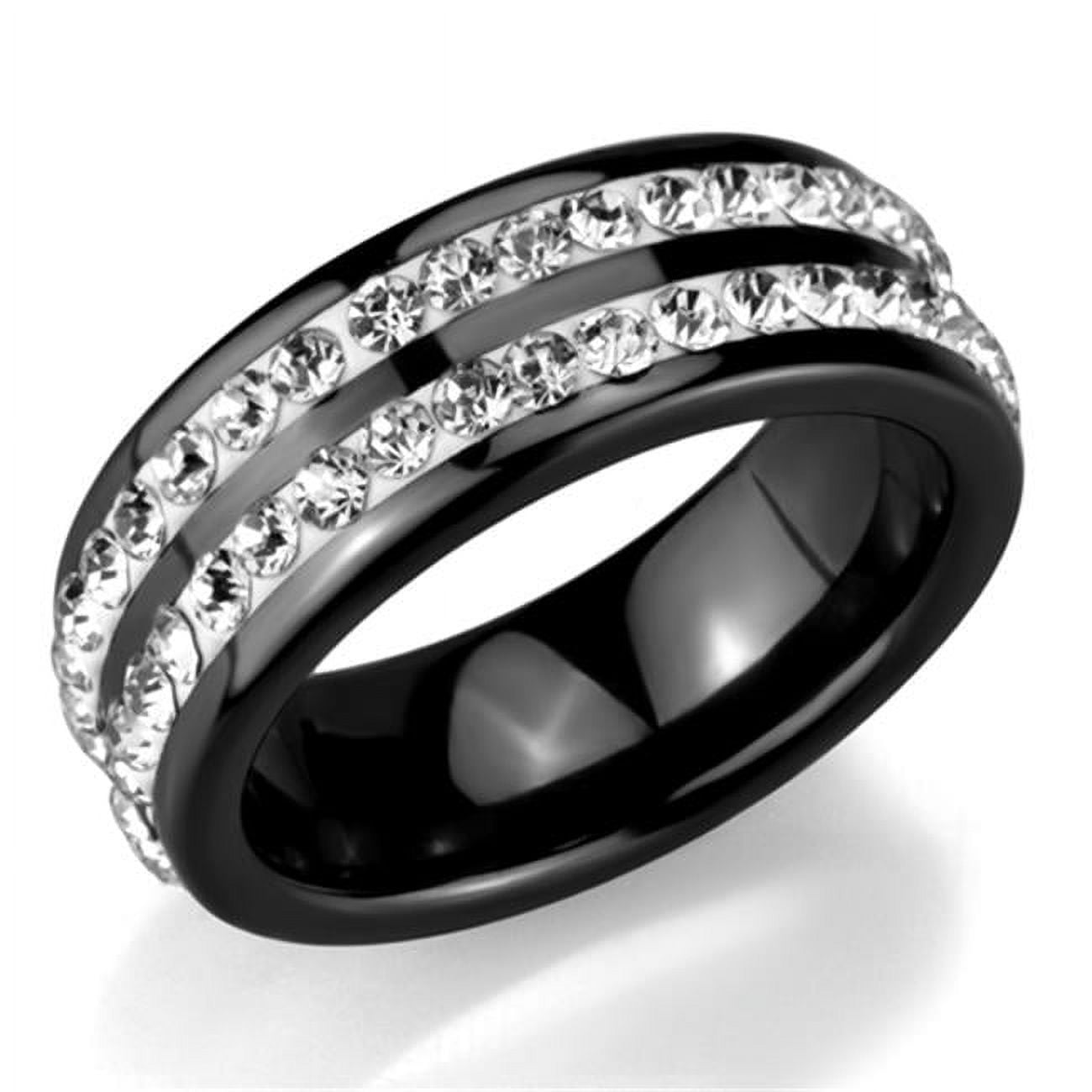 Picture of Alamode 3W971-7 Women High Polished Stainless Steel Ring with Ceramic in Jet - Size 7