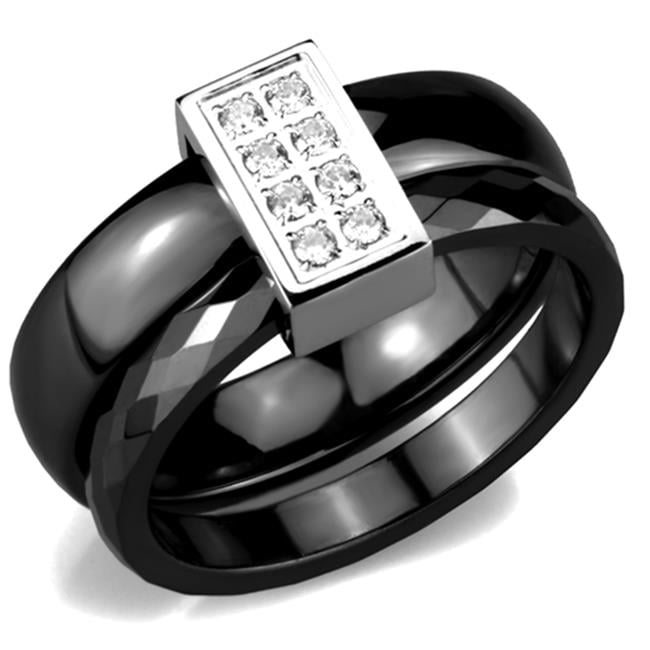 Picture of Alamode 3W978-7 Women High Polished Stainless Steel Ring with Ceramic in Jet - Size 7