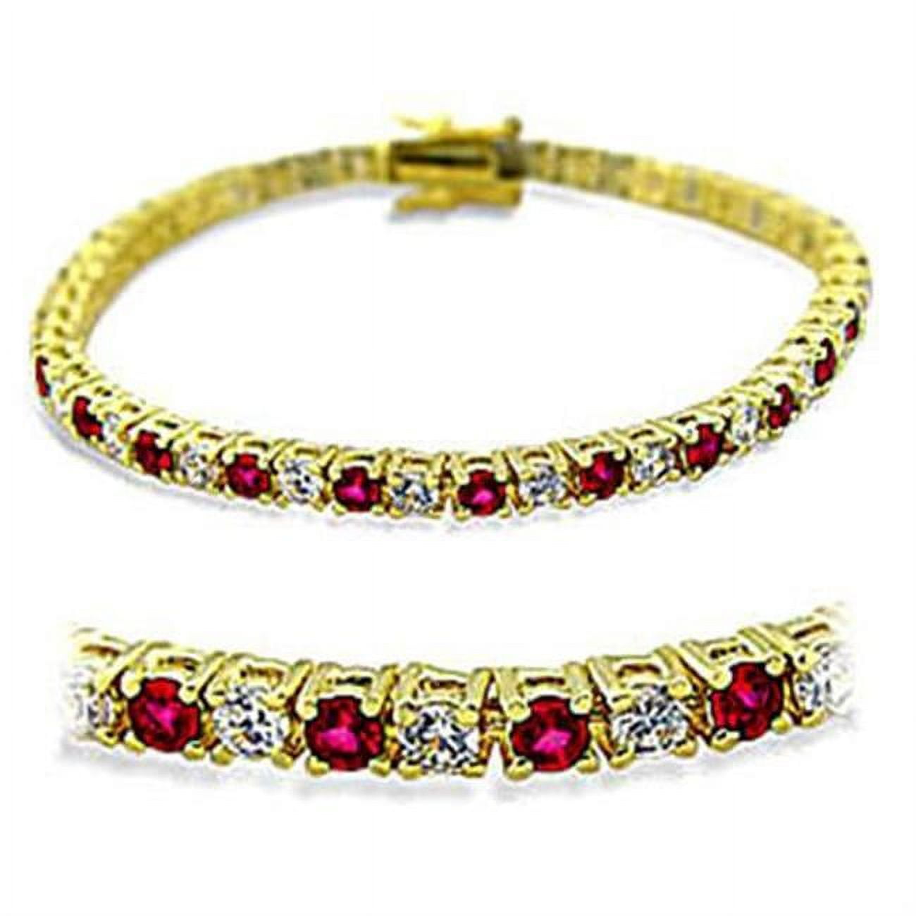 Picture of Alamode 415901-7 Women Gold Brass Bracelet with Synthetic in Ruby - 7 in.