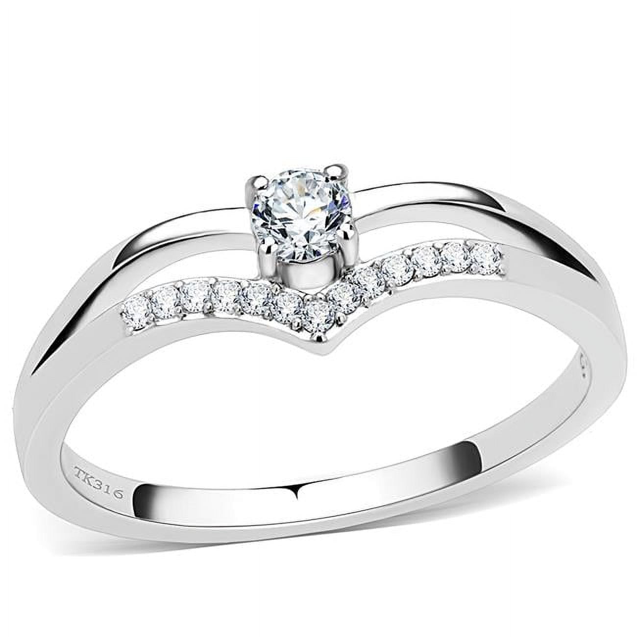 Women High Polished Stainless Steel Ring with AAA Grade CZ in Clear - Size 9