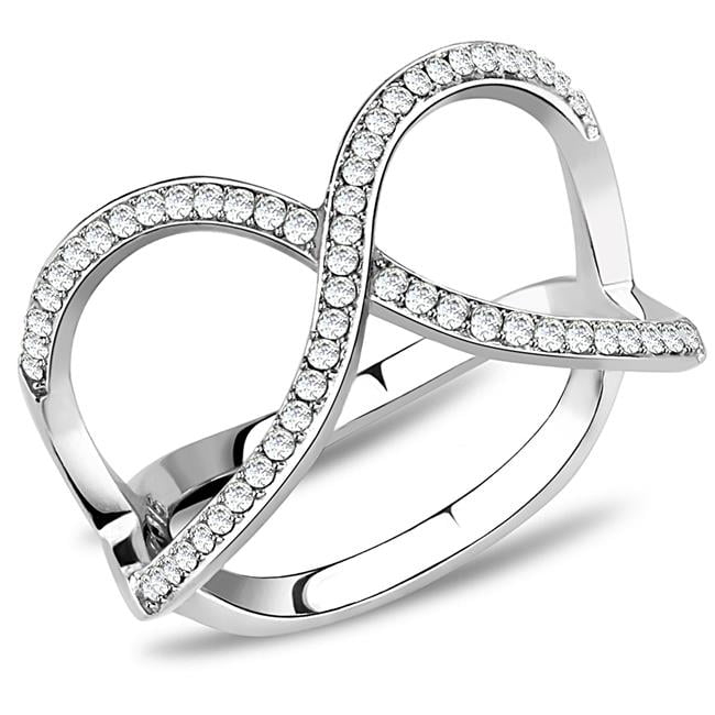 Women High Polished Stainless Steel Ring with AAA Grade CZ in Clear - Size 5