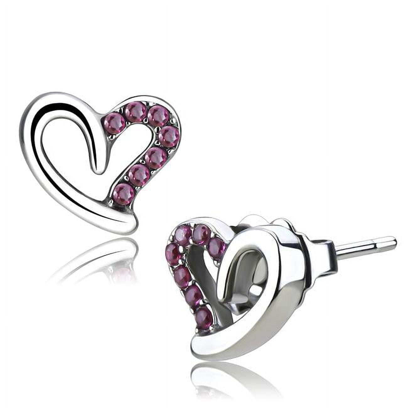 Women High Polished Stainless Steel Earrings with AAA Grade CZ in Ruby