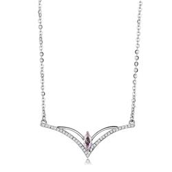 Picture of Alamode DA094-18Plus2 Women High Polished Stainless Steel Chain Pendant with AAA Grade CZ in Light Rose - 18 & 2 in.