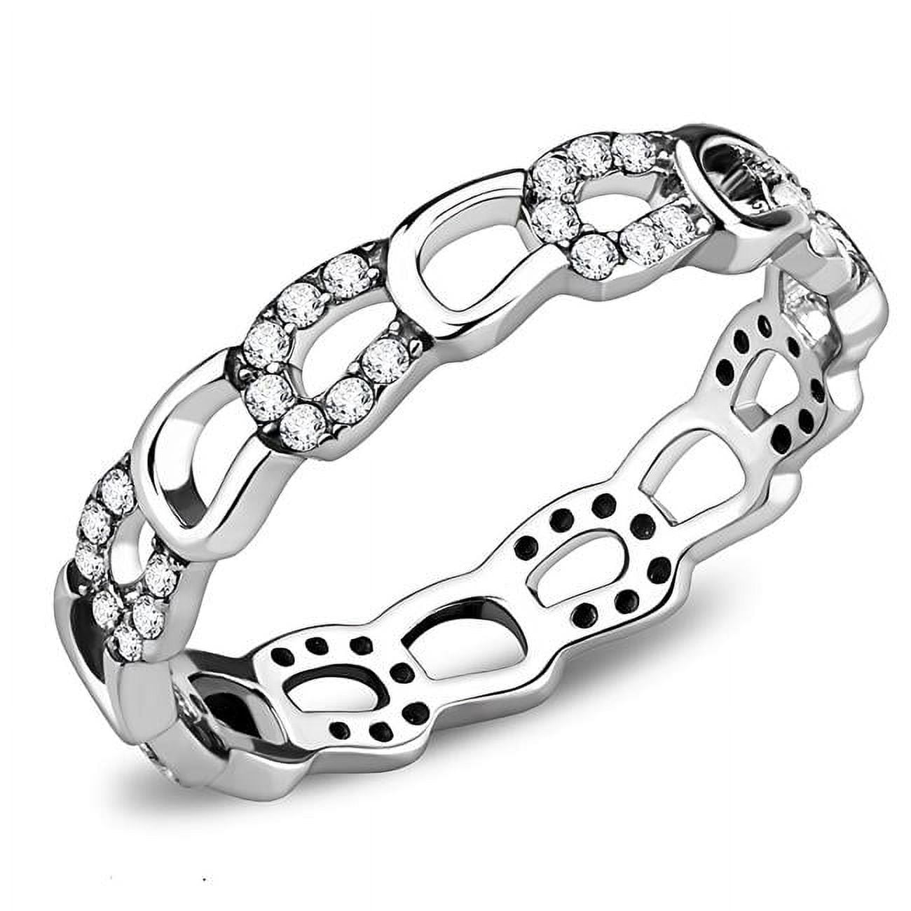 Women High Polished Stainless Steel Ring with AAA Grade CZ in Clear - Size 10