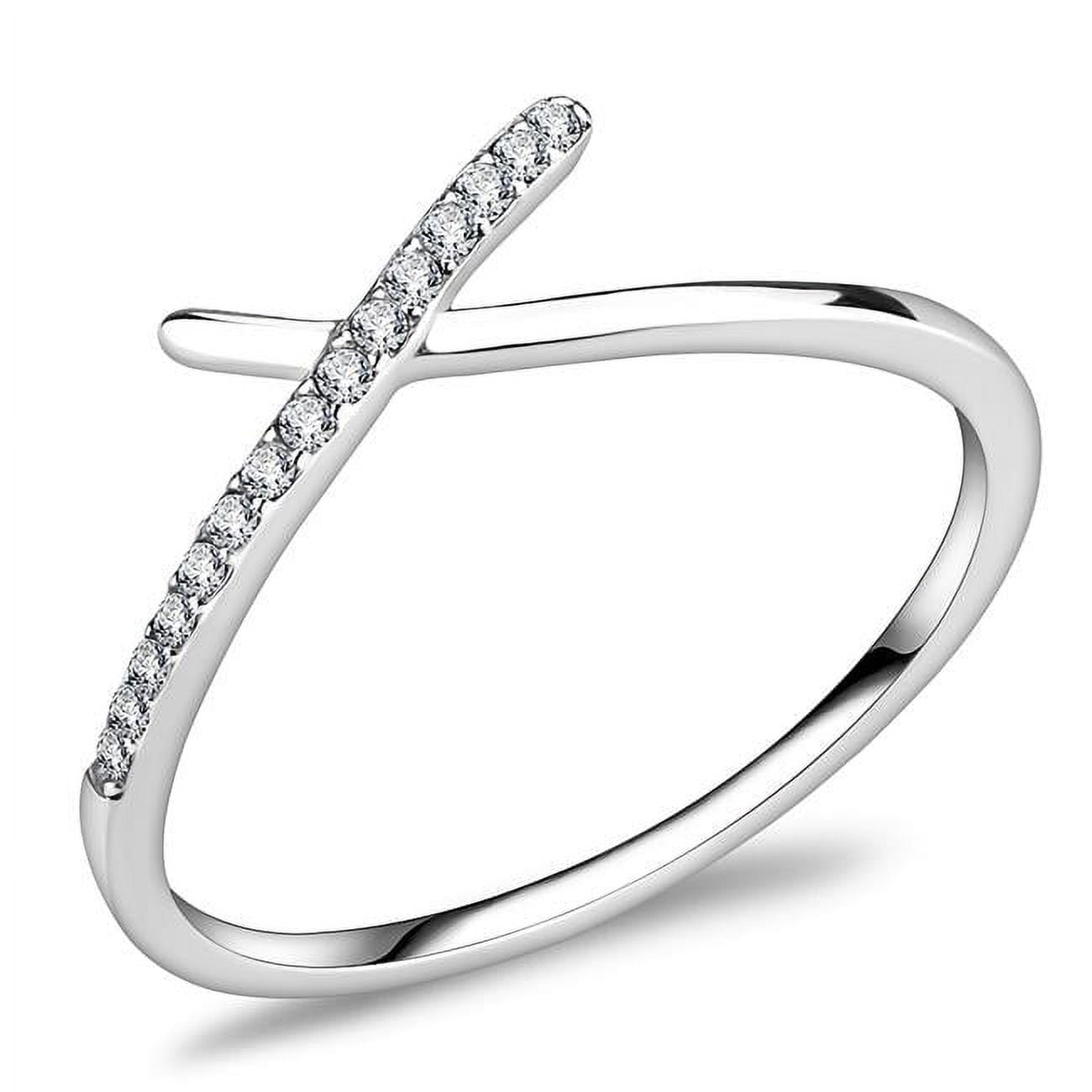 Women High Polished Stainless Steel Ring with AAA Grade CZ in Clear - Size 5