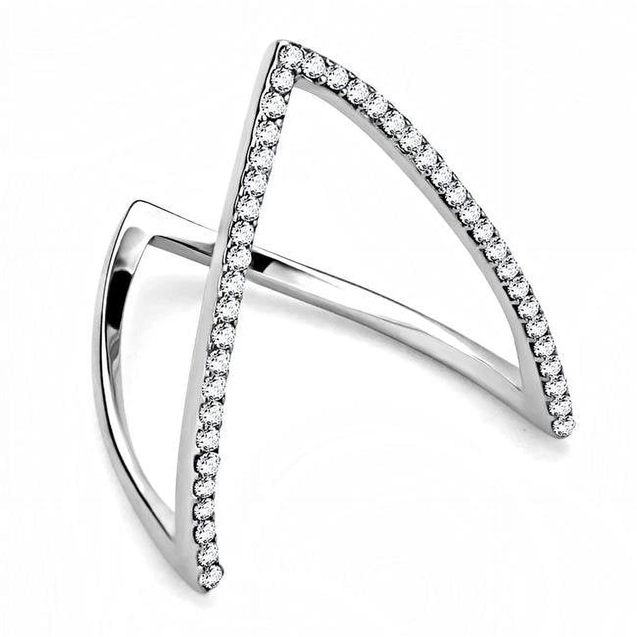 Women High Polished Stainless Steel Ring with AAA Grade CZ in Clear - Size 8
