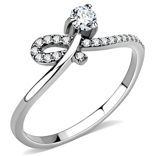 Women High Polished Stainless Steel Ring with AAA Grade CZ in Clear - Size 6