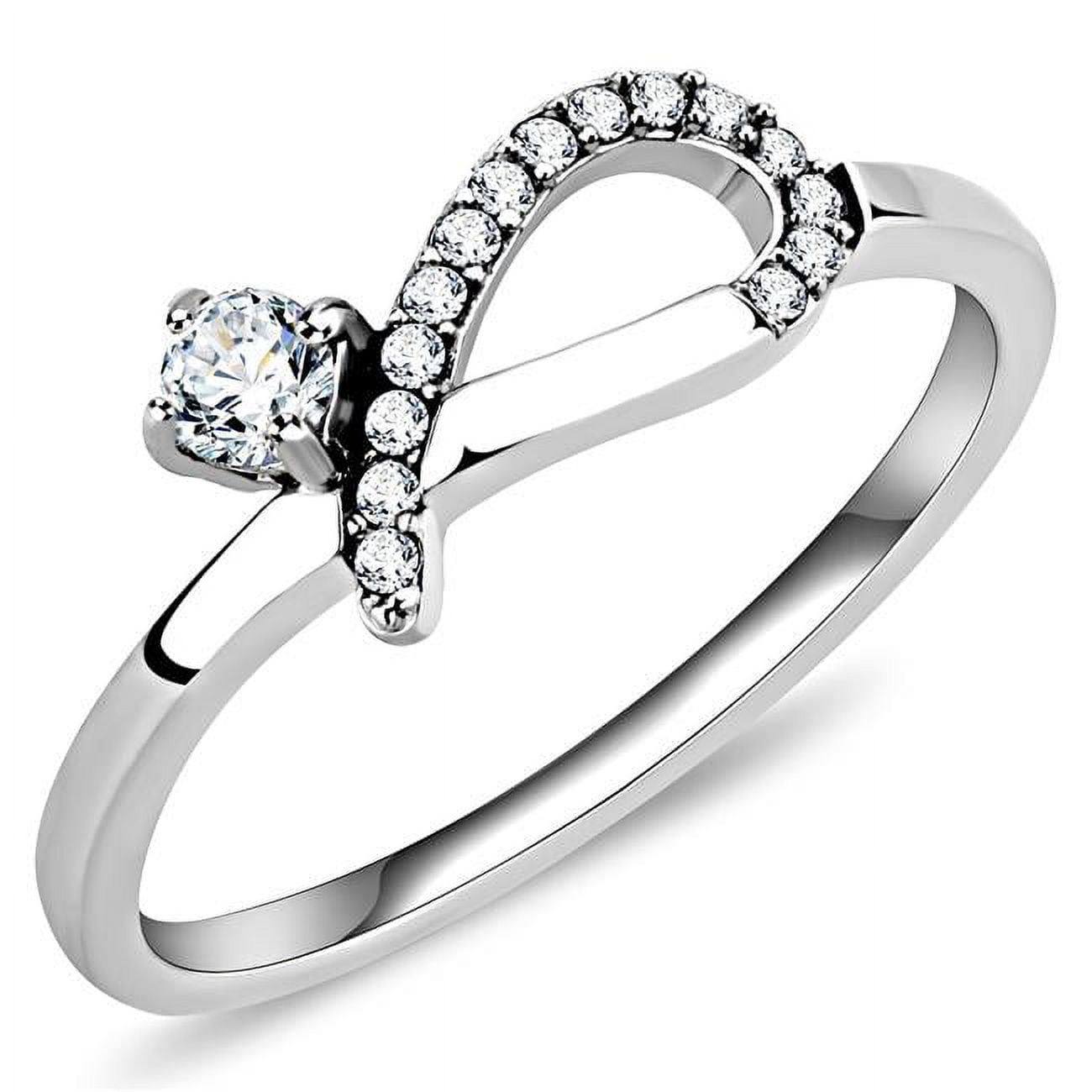 Women High Polished Stainless Steel Ring with AAA Grade CZ in Clear - Size 10