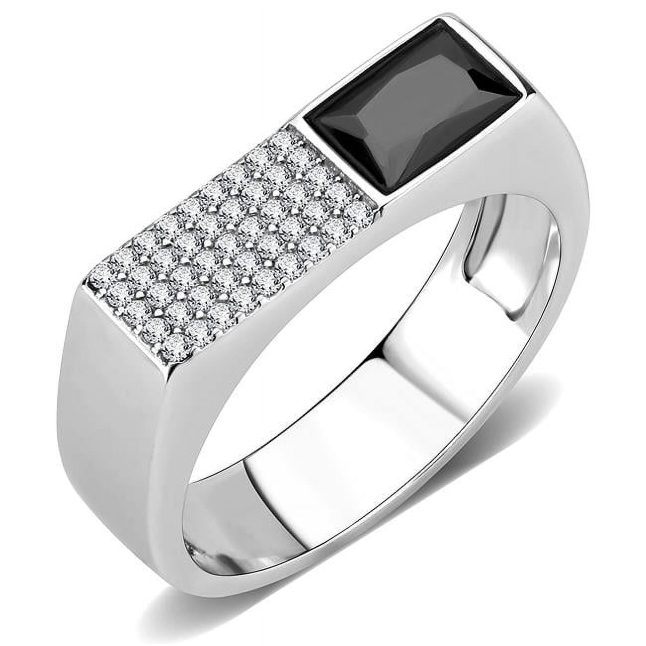 Men High Polished Stainless Steel Ring with AAA Grade CZ in Black Diamond - Size 9