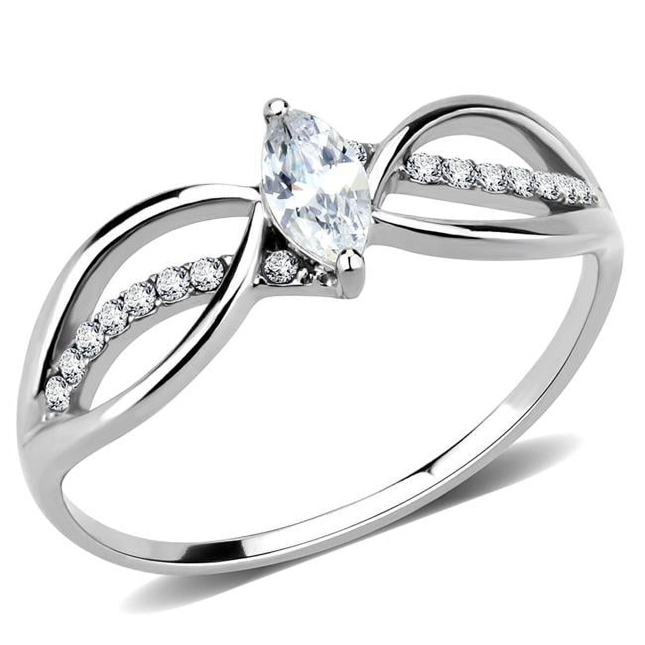 Women High Polished Stainless Steel Ring with AAA Grade CZ in Clear - Size 9