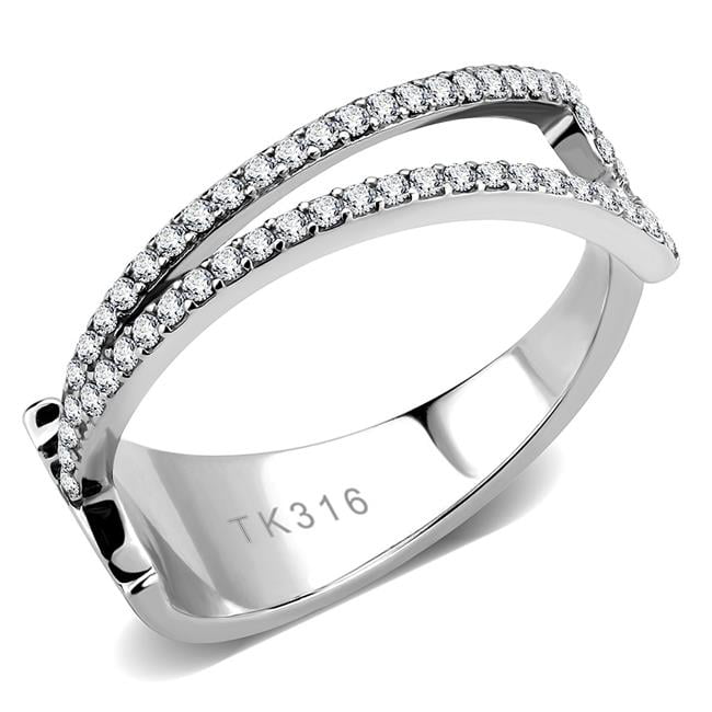 DA310-5 Women No Plating Stainless Steel Ring with AAA Grade CZ in Clear - Size 5