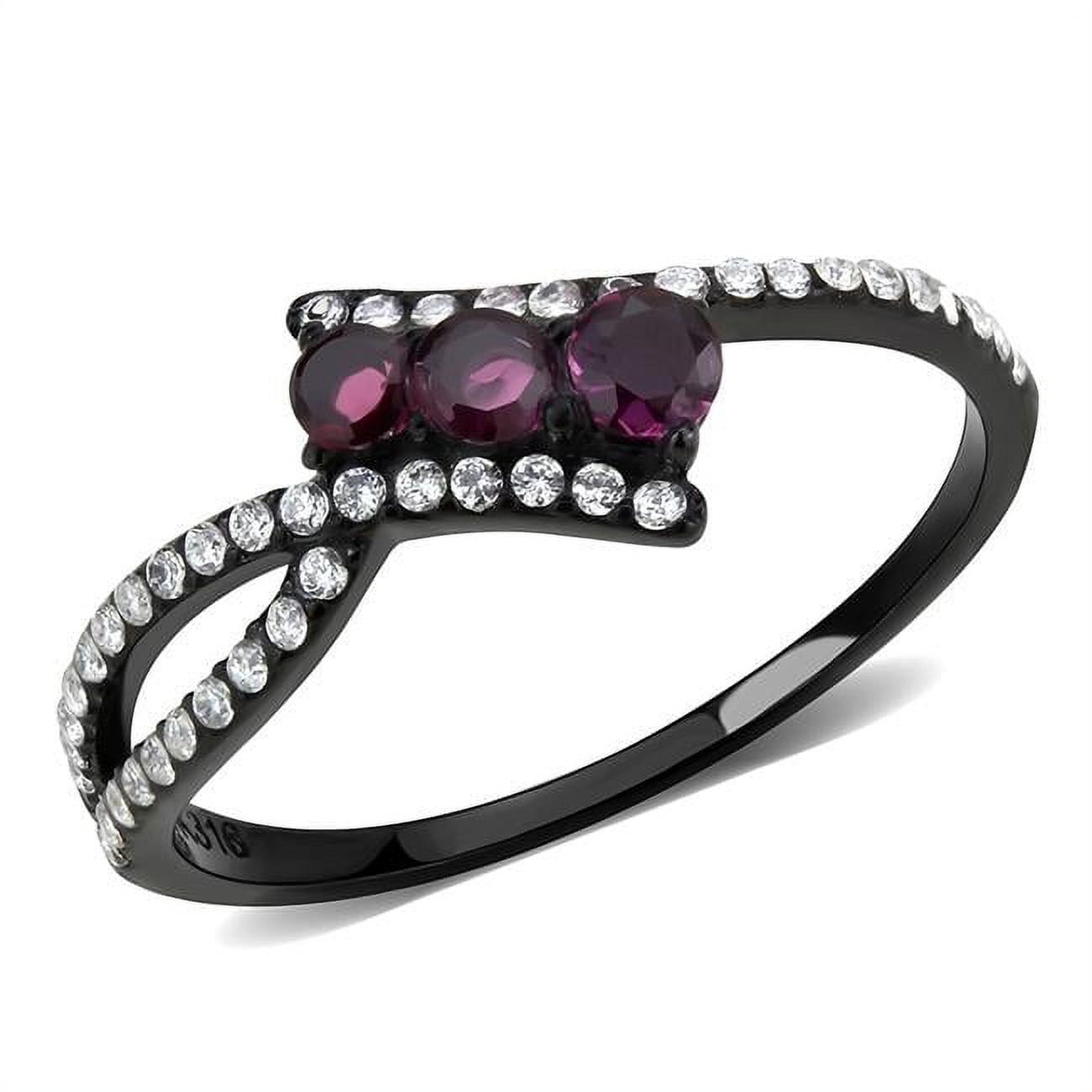 Women IP Black Stainless Steel Ring with AAA Grade CZ in Fuchsia - Size 6