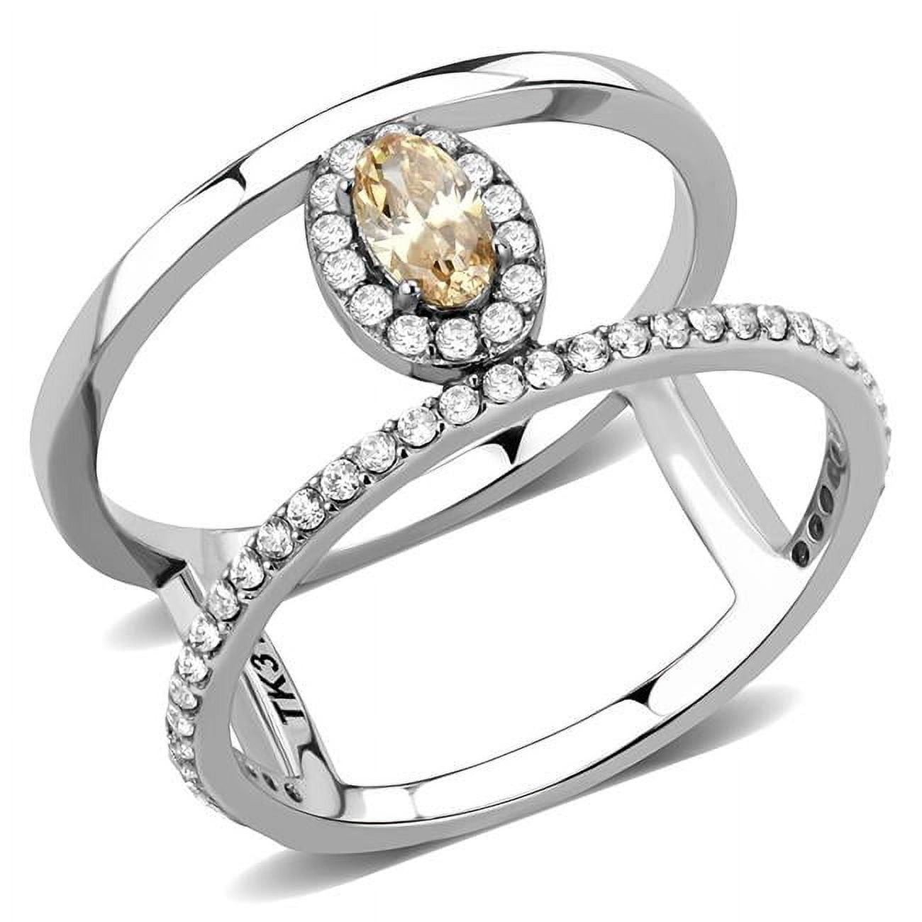Women High Polished Stainless Steel Ring with AAA Grade CZ in Champagne - Size 5