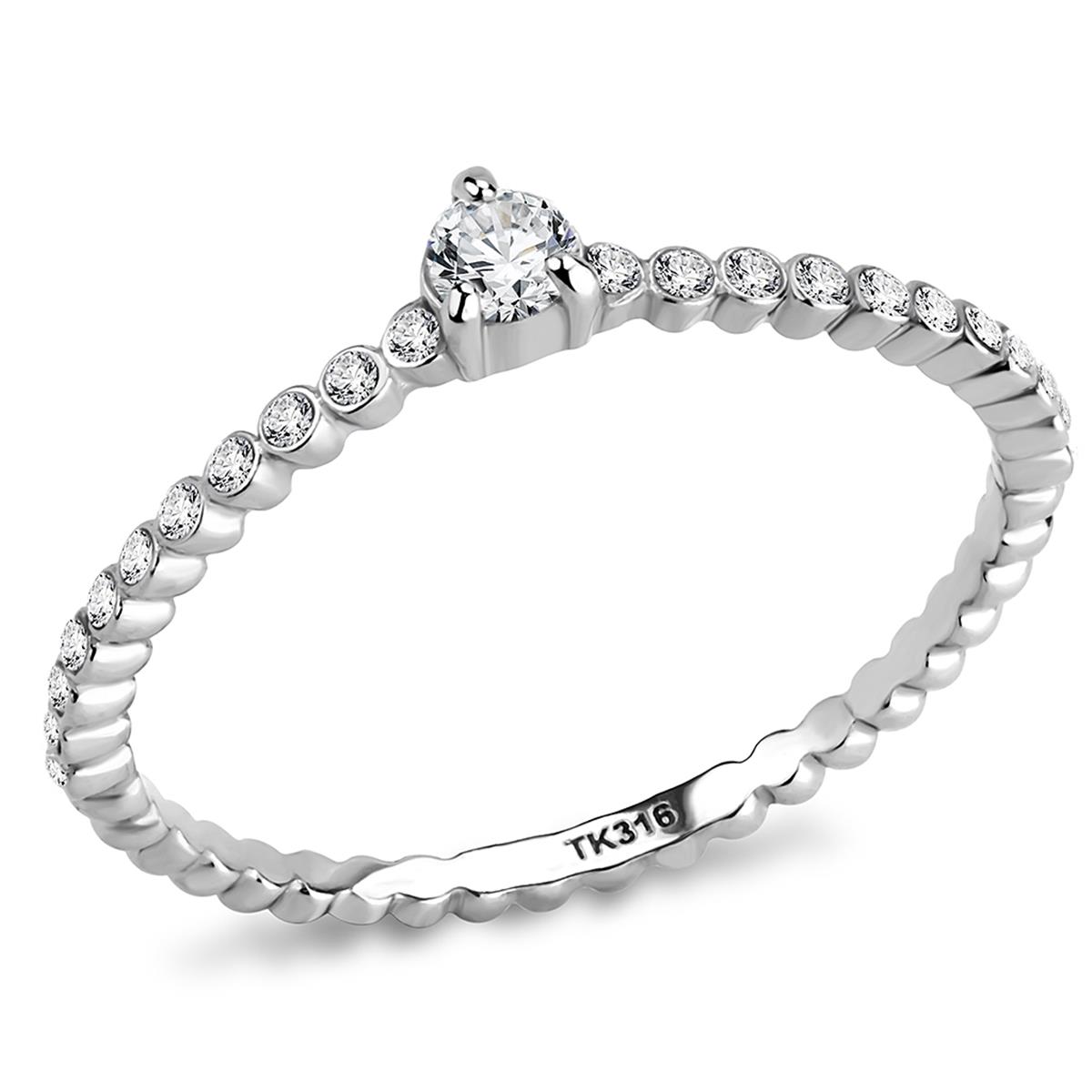 Women No Plating Stainless Steel Ring with AAA Grade CZ in Clear - Size 10