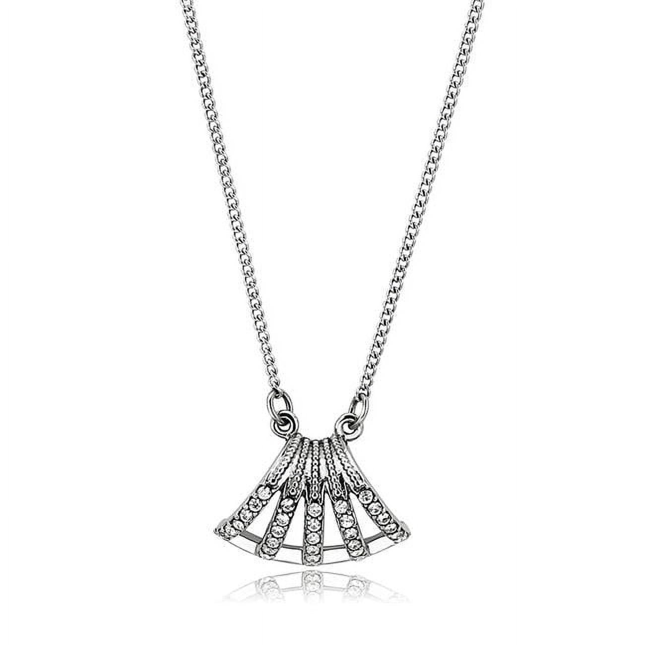 Picture of Alamode DA380-16 Unisex High Polished Stainless Steel Chain Pendant with AAA Grade CZ in Clear - 16 in.