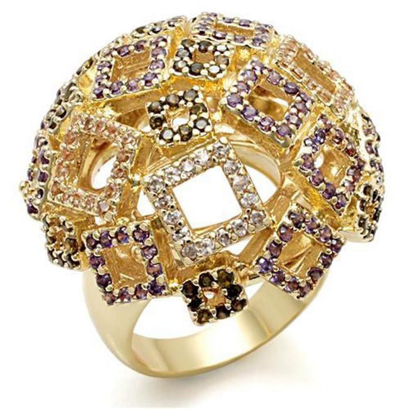 Women Imitation Gold Brass Ring with AAA Grade CZ in Multi Color - Size 8