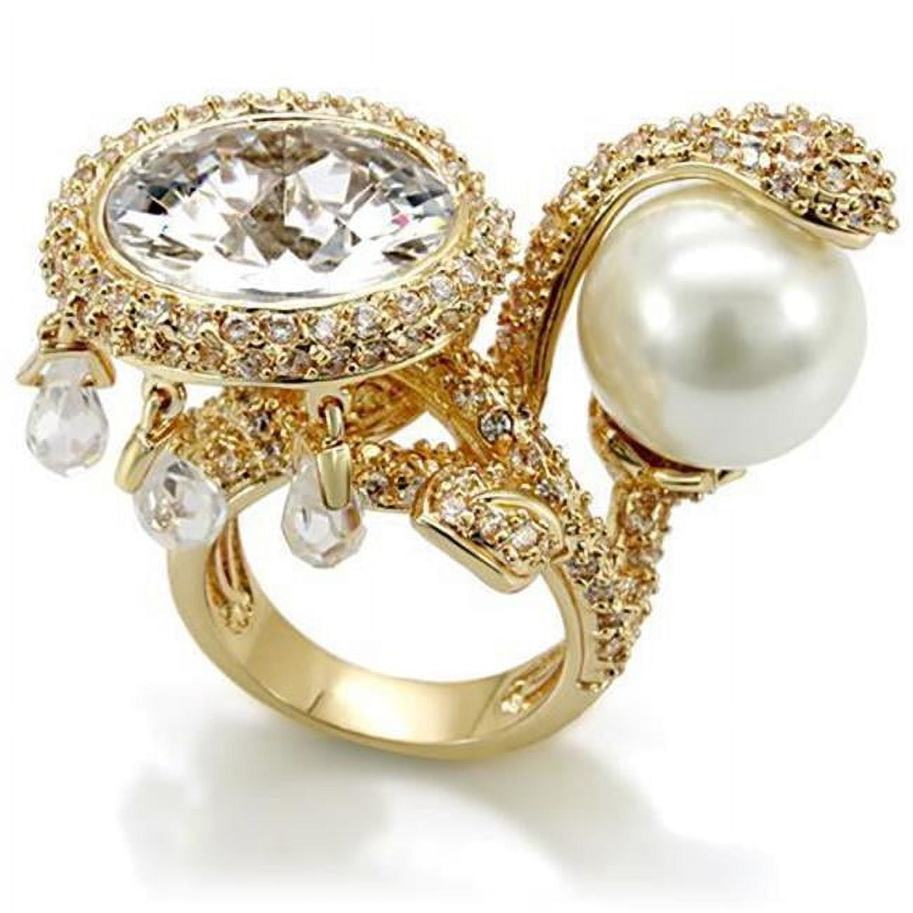 Women Imitation Gold Brass Ring with AAA Grade CZ in Clear - Size 8