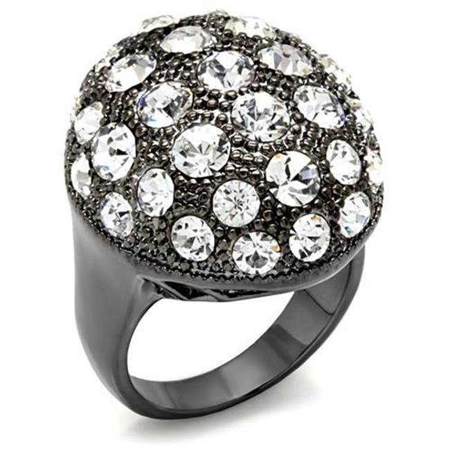 Women TIN Cobalt Black Brass Ring with Top Grade Crystal in Clear - Size 5