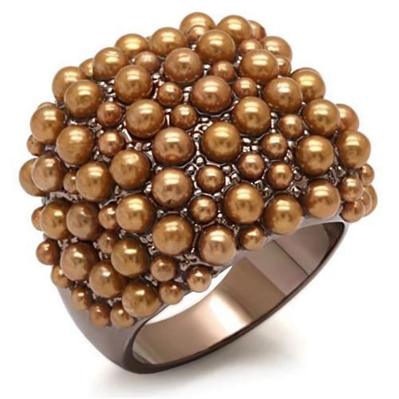 LO1663-9 Women Chocolate Gold Brass Ring with Synthetic in Brown - Size 9