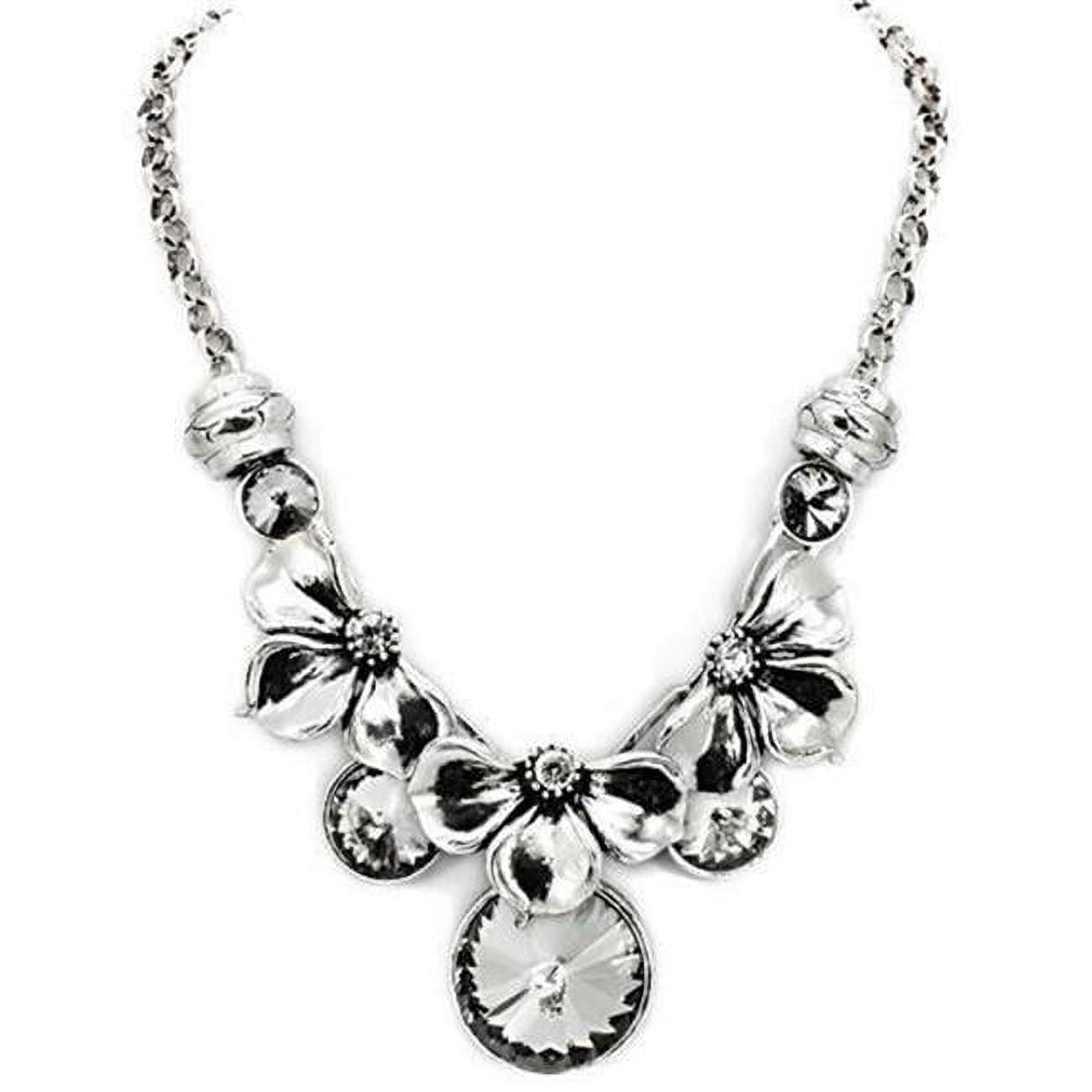 Picture of Alamode LO1872-16 Women Antique Silver White Metal Necklace with Top Grade Crystal in Jet - 16 in.