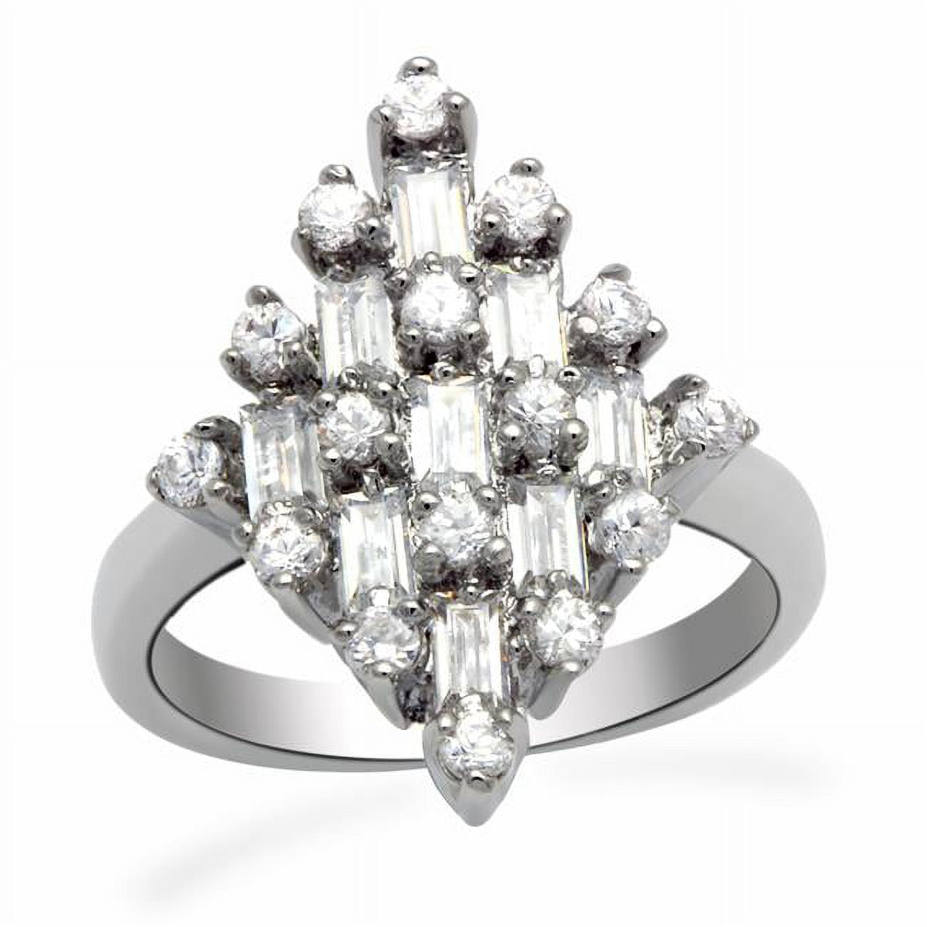 Women Rhodium Brass Ring with AAA Grade CZ in Clear - Size 8
