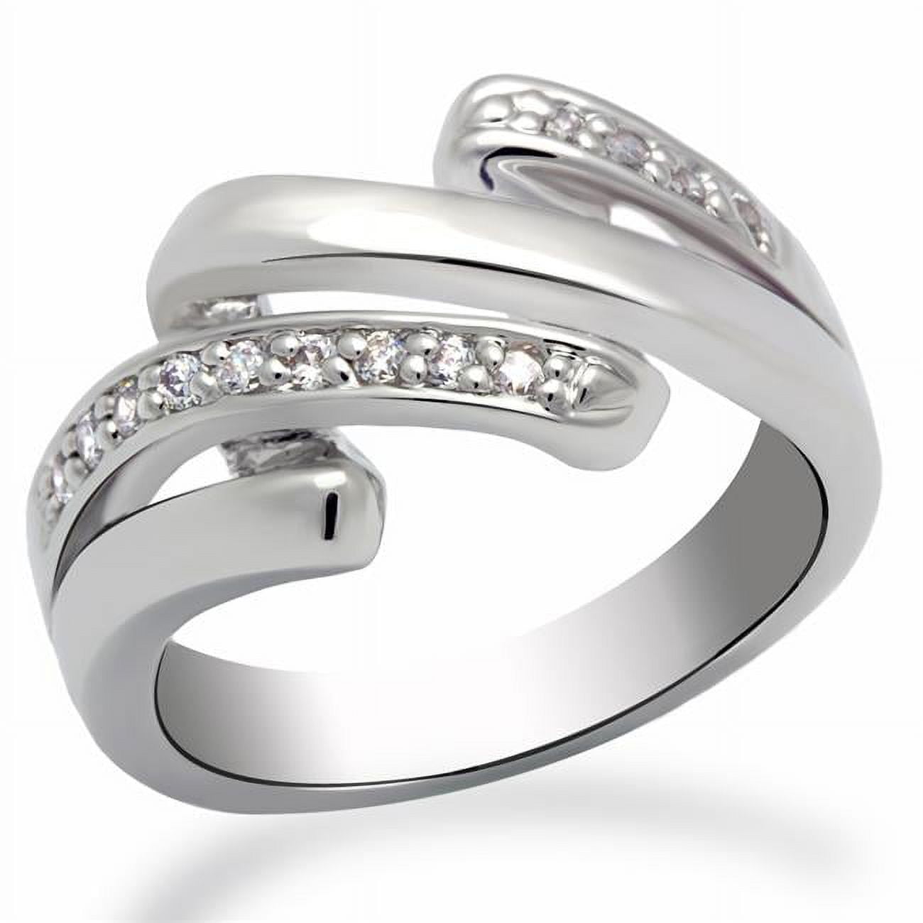 Women Rhodium Brass Ring with AAA Grade CZ in Clear - Size 6
