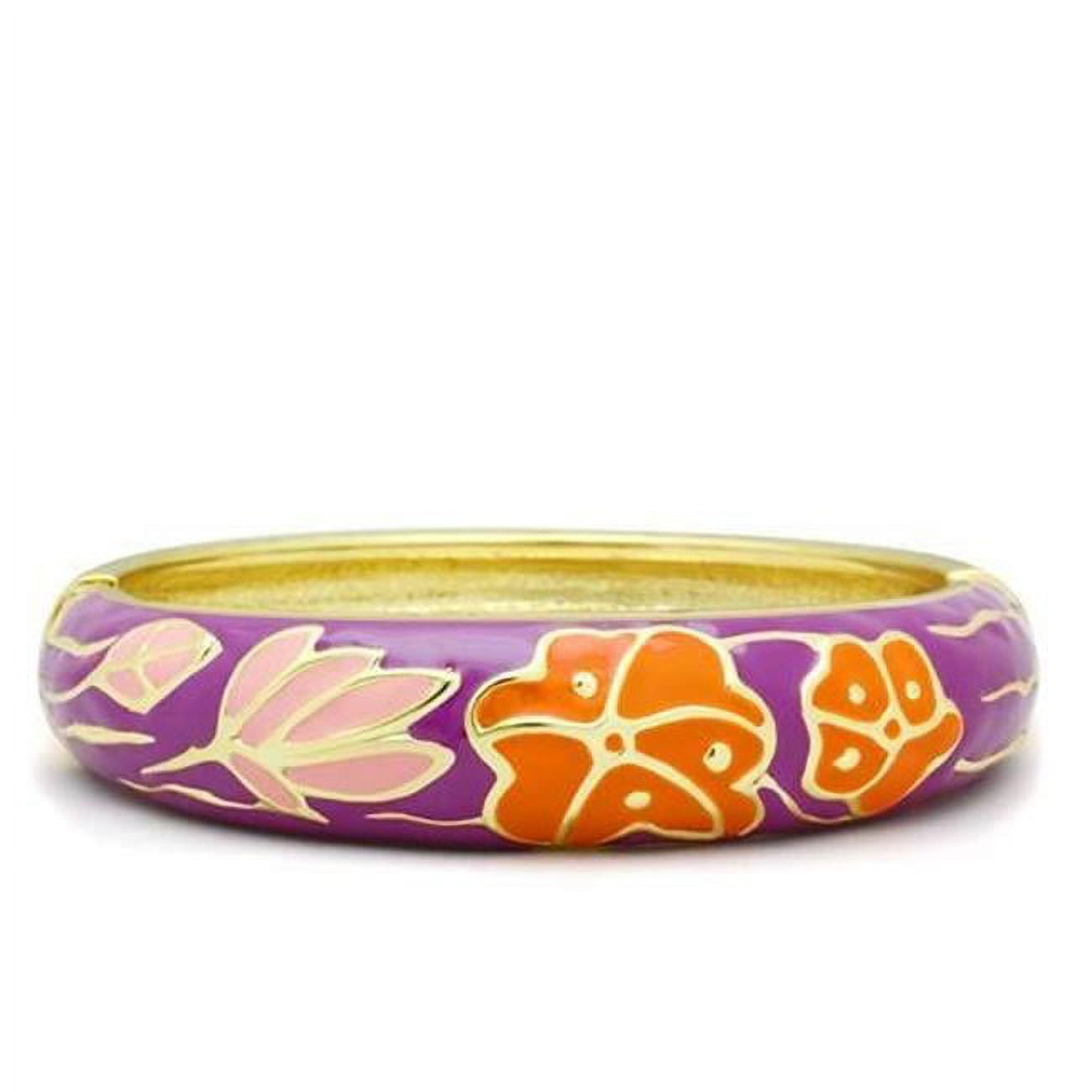 Women Flash Gold White Metal Bangle with Epoxy in No Stone - 7 in.