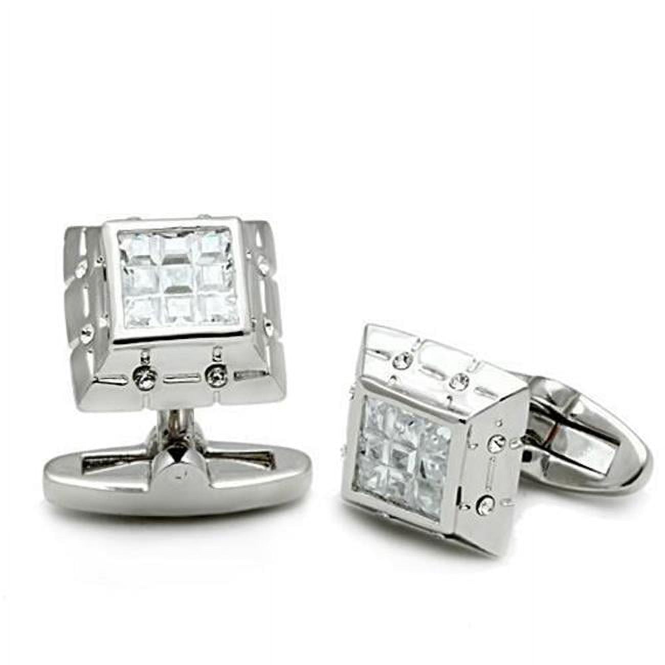 Picture of Alamode LO2306 Men Rhodium Brass Cufflink with AAA Grade CZ in Clear
