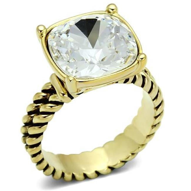 Women Gold Brass Ring with AAA Grade CZ in Clear - Size 7