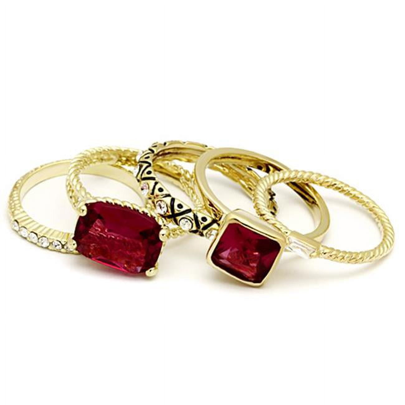 Women Gold Brass Ring with Synthetic in Ruby - Size 8