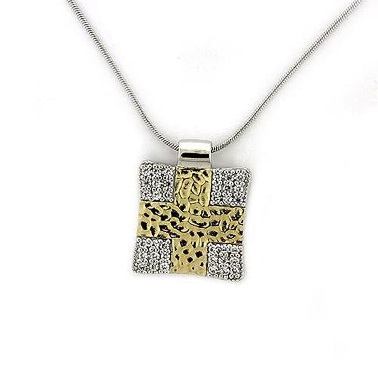 Picture of Alamode LOAS1331-16 Women Gold & Rhodium 925 Sterling Silver Chain Pendant with AAA Grade CZ in Clear - 16 in.
