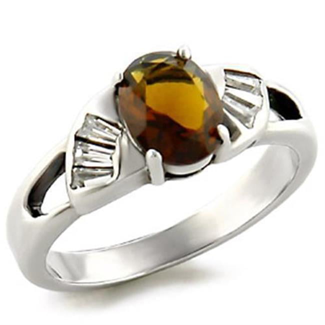 Picture of Alamode LOAS827-5 Women High-Polished 925 Sterling Silver Ring with Semi-Precious in Smoky Topaz - Size 5