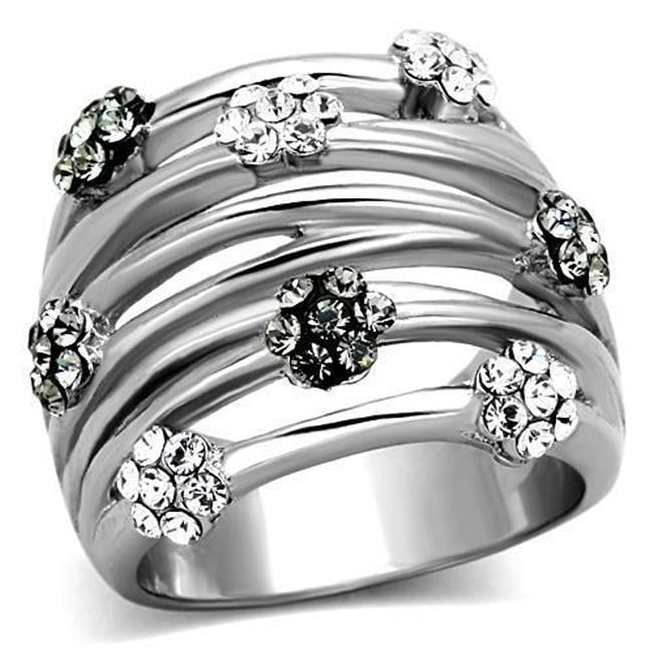 Women High Polished Stainless Steel Ring with Epoxy in Jet - Size 5