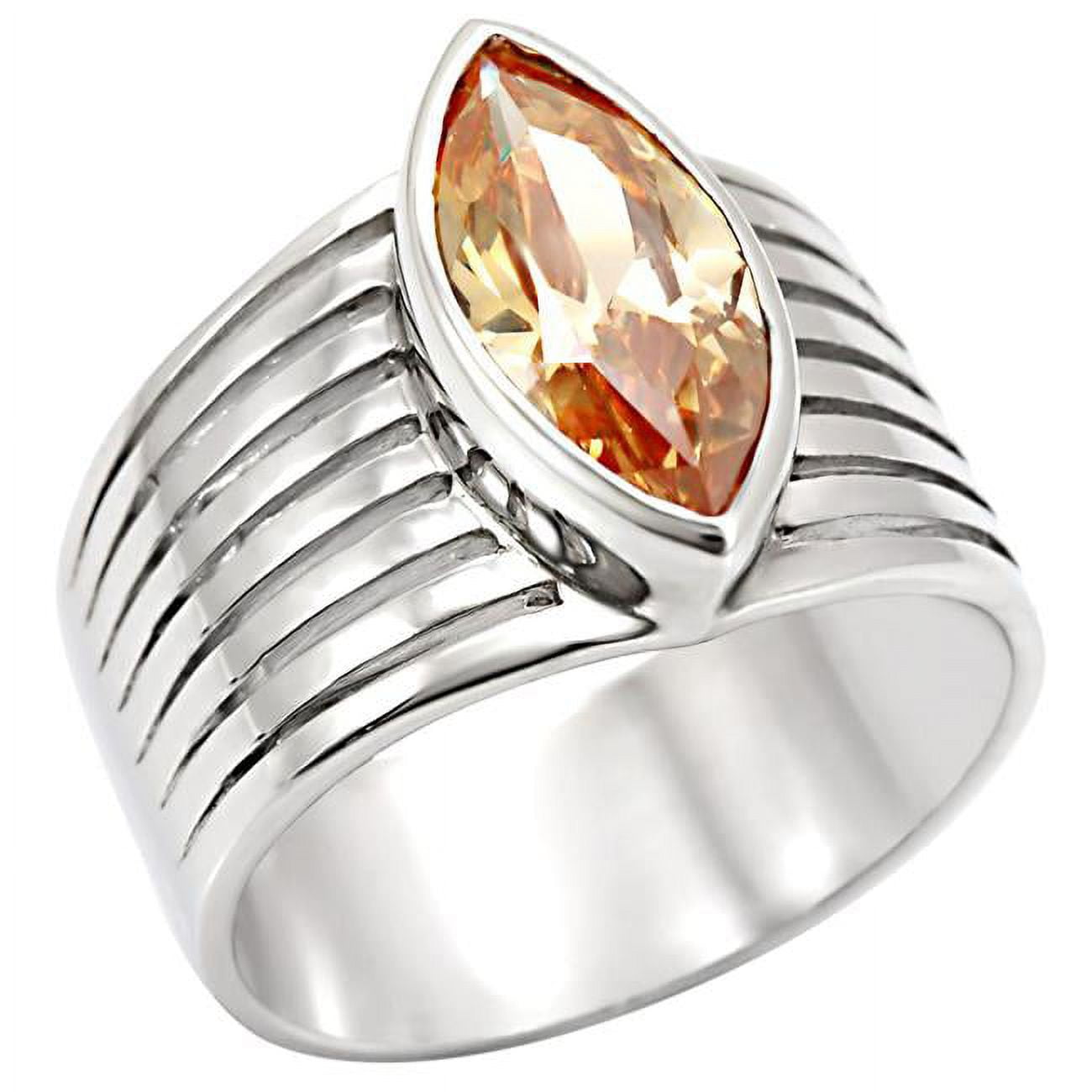 Women Rhodium 925 Sterling Silver Ring with AAA Grade CZ in Champagne - Size 8