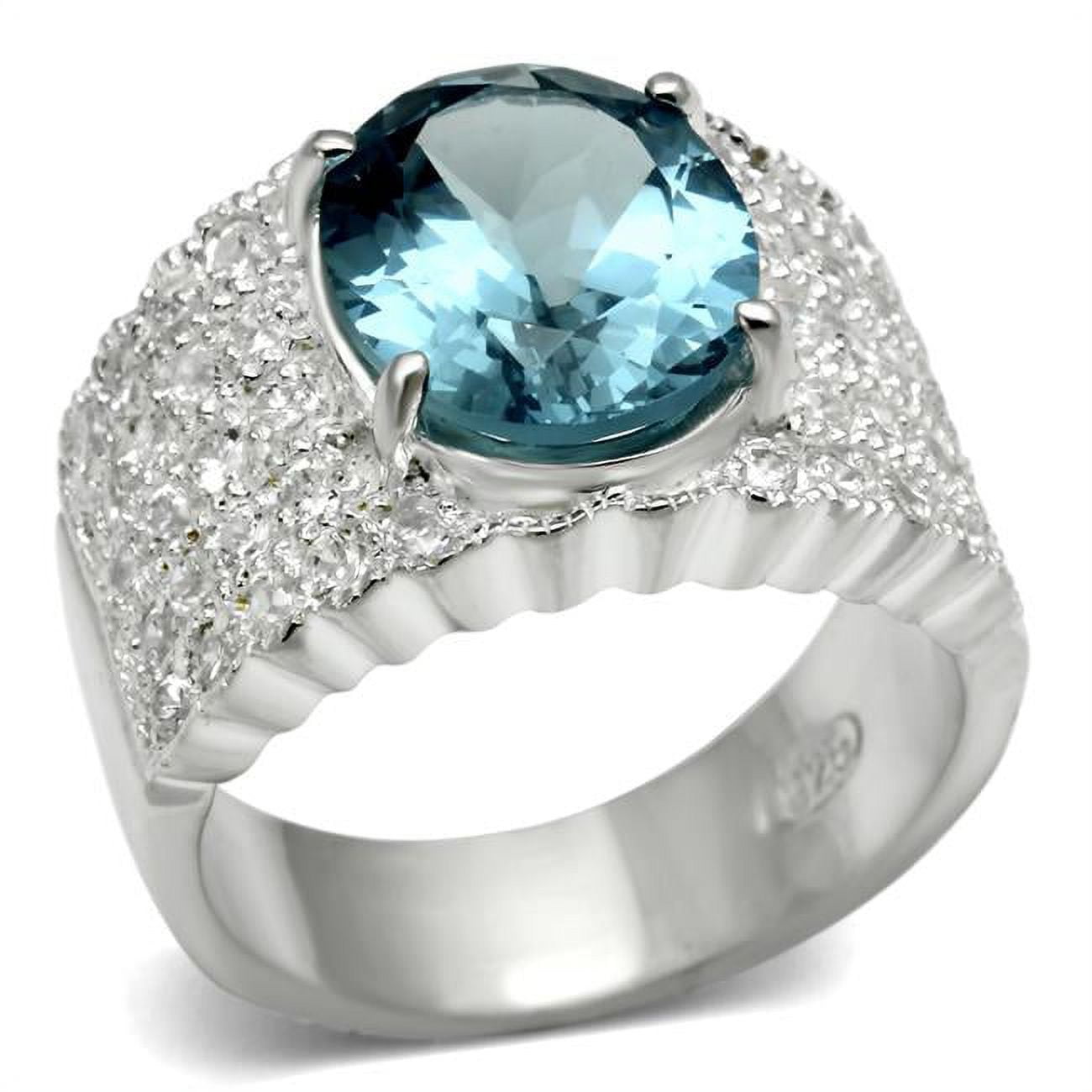 LOS551-6 Women Silver 925 Sterling Silver Ring with Synthetic in Sea Blue - Size 6