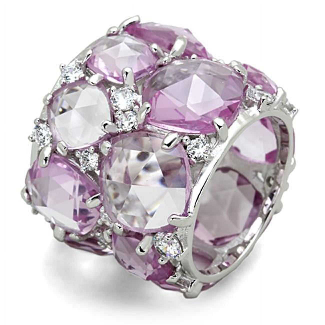 Women Rhodium 925 Sterling Silver Ring with Synthetic in Light Rose - Size 6