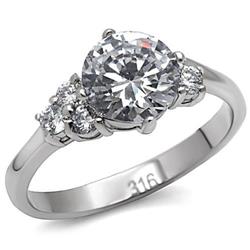 TK062-5 Women High Polished Stainless Steel Ring with AAA Grade CZ in Clear - Size 5