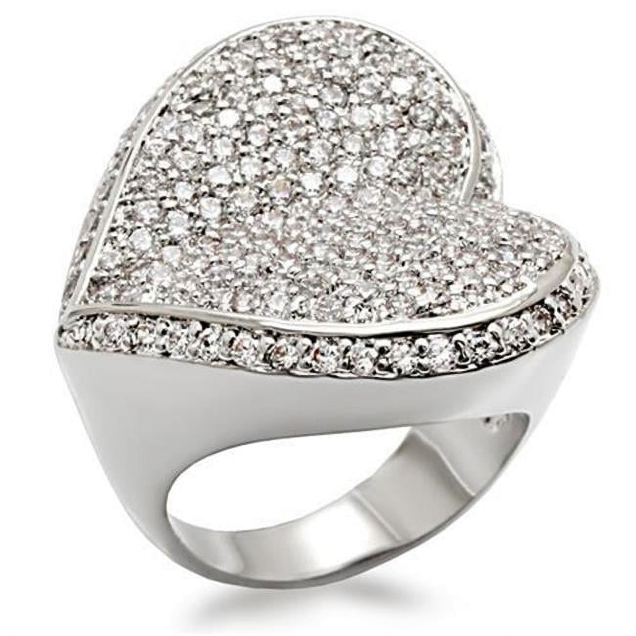 Women Rhodium Brass Ring with AAA Grade CZ in Clear - Size 9